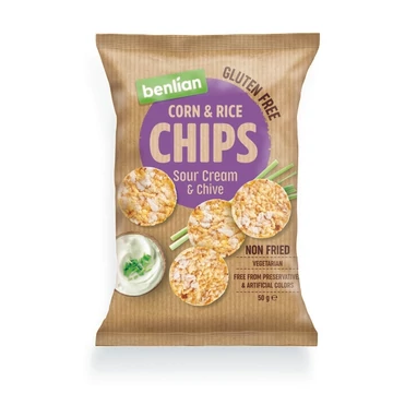 BenlianFood kukorica-barnarizs chips tejfölös-snidling 50g