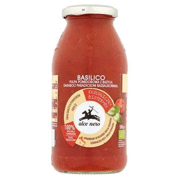 Alce Nero bio bazsalikomos p.püré paradicsomdarabkákkal 500g