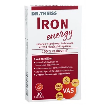 Dr Theiss Iron energy vasat+vitaminokat tartalmazó étrend-kiegészítő kapszula 30x