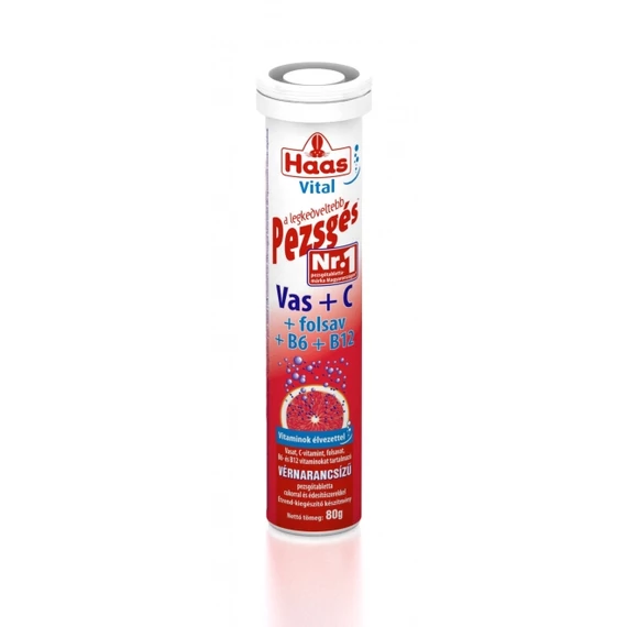 Haas pezsgőtabletta Vas+c+folsav+B6+B12 vérnarancs ízű 20x