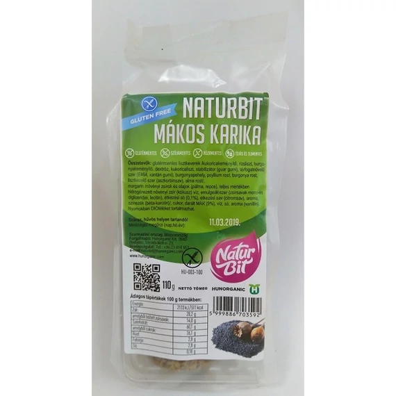Naturbit gluténmentes mákos karika 110g