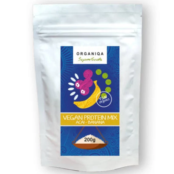 Organiqa bio vegán acai-banán fehérje 200g