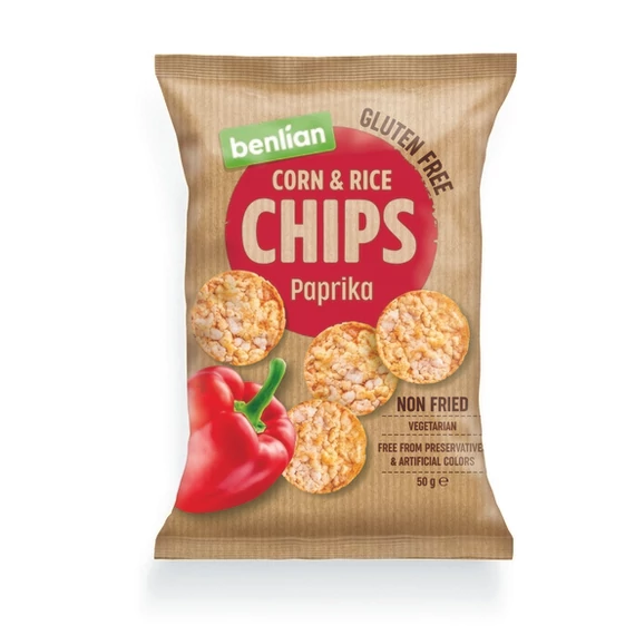 BenlianFood Kukorica-barnarizs chips paprikás 50g