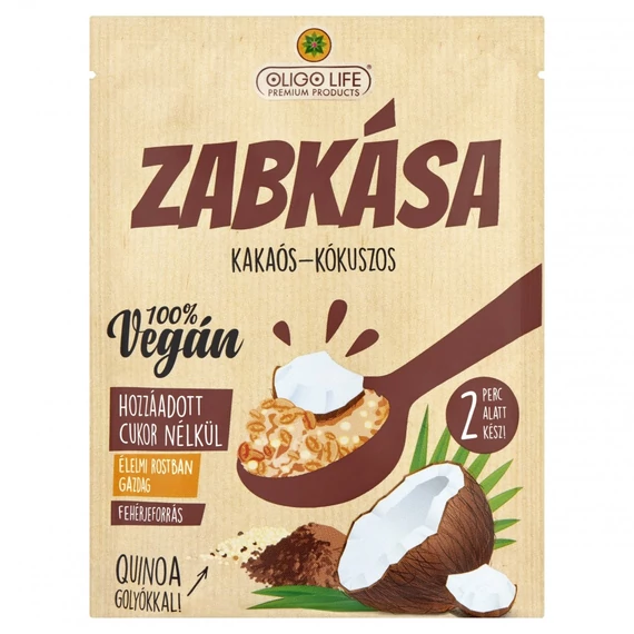 Oligo Life cukormentes vegán zabkása kakaó-kókusz Rostban és fehérjében gazdag 65g
