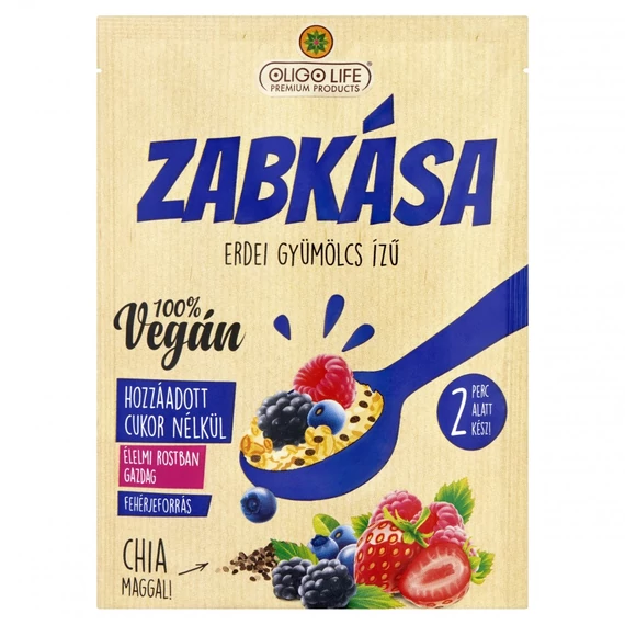 Oligo Life cukormentes vegán zabkása erdei gyümölcsös Rostban és fehérjében gazdag 65g