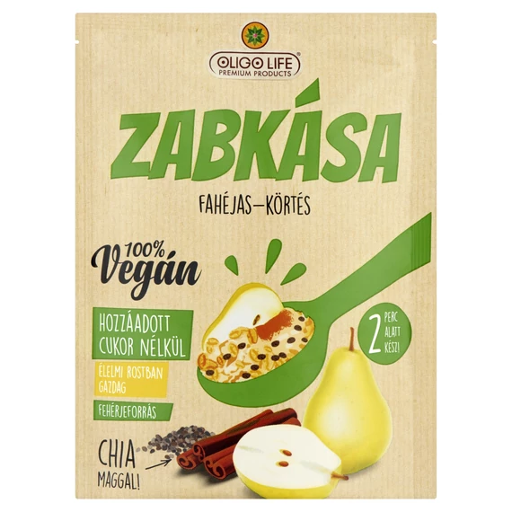 Oligo Life cukormentes vegán zabkása körtés-fahéjas Rostaban és fehérjében gazdag 65g