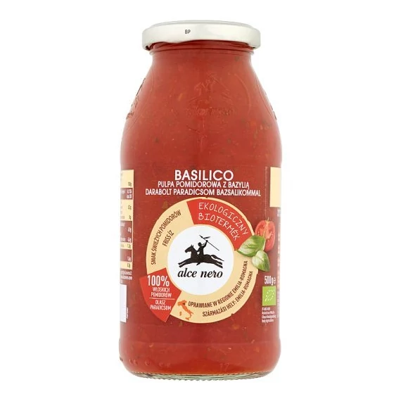 Alce Nero bio bazsalikomos p.püré paradicsomdarabkákkal 500g