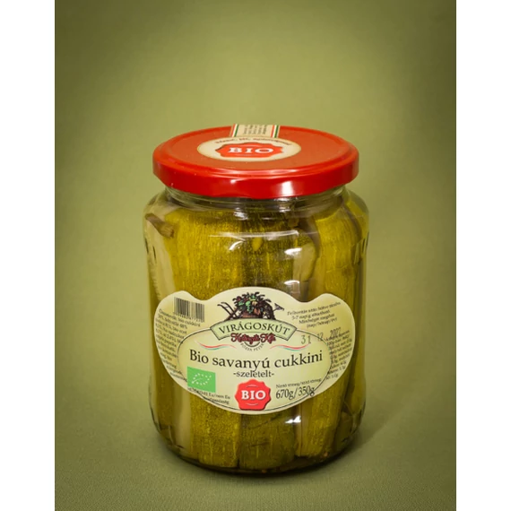 Virágoskút bio savanyú cukkini szeletelt 670g