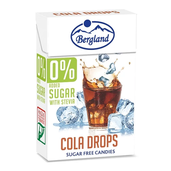 Bergland Cola drops cukormentes kóla ízű cukorka 40g