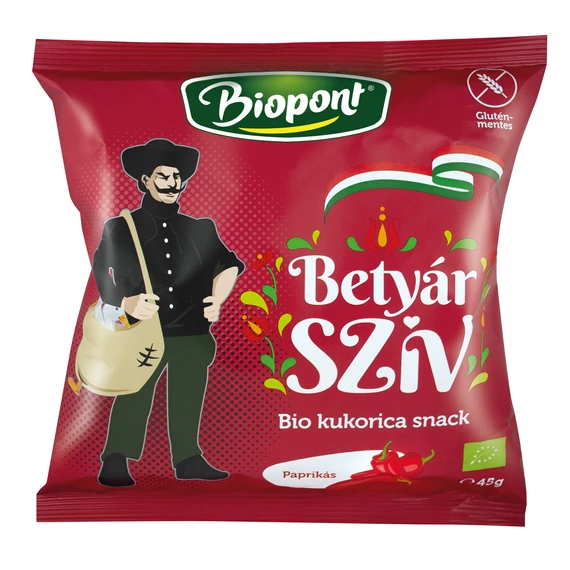 Biopont Betyár szív kukorica snack paprikás 45g