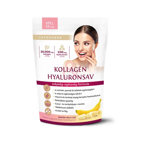 Interherb Kollagén&Hyaluronsav italpor Banán-split ízű 403g