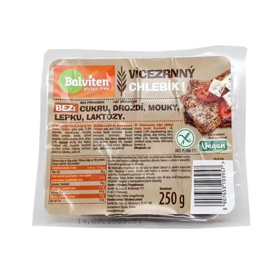 Balviten gluténmentes teljes kiőrlésű magvas kenyér 250g