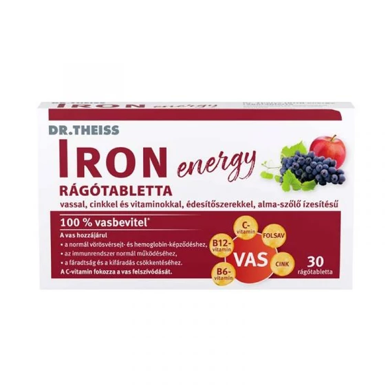 Dr Theiss IRON energy rágótabletta alma-szőlő ízű 30x