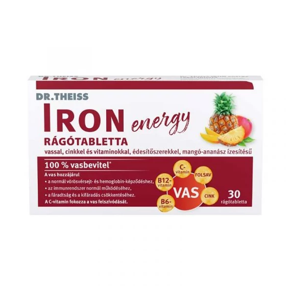 Dr Theiss IRON energy rágótabletta mangó-ananász ízű 30x