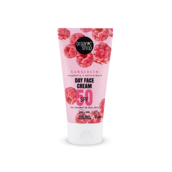 Organic Shop SPF50 fényvédő arckrém málnával 50ml